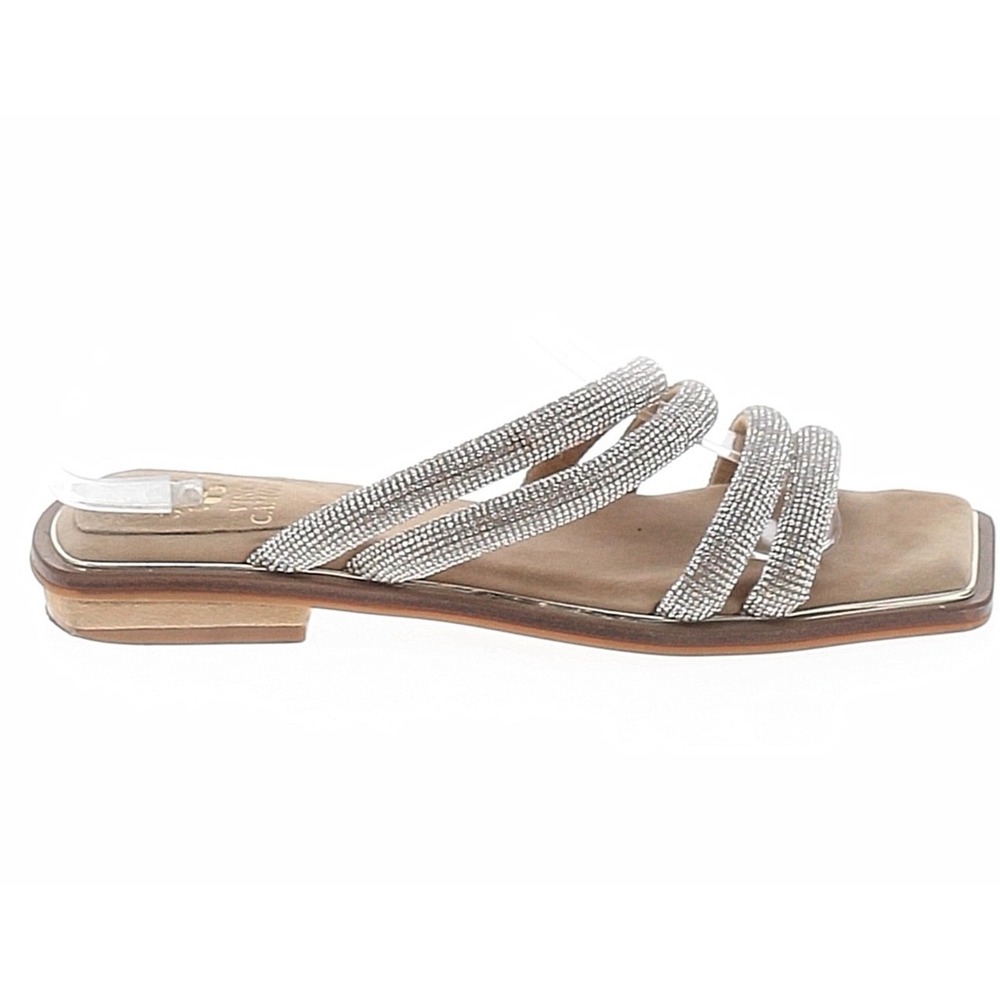 Vince Camuto Peomi slide sandal rhinestone-encrusted double straps square toe 9